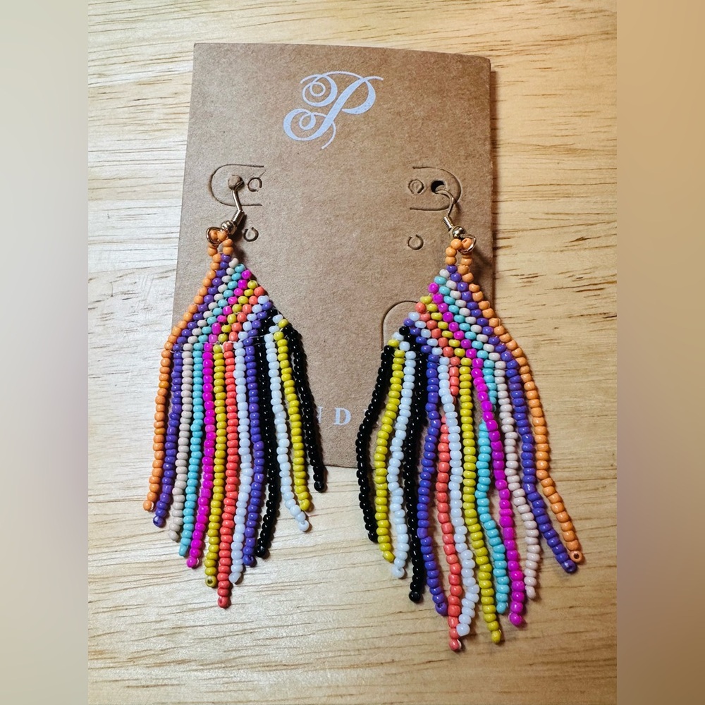 Colorful Beaded Fringe Earrings - Picture 3 of 7